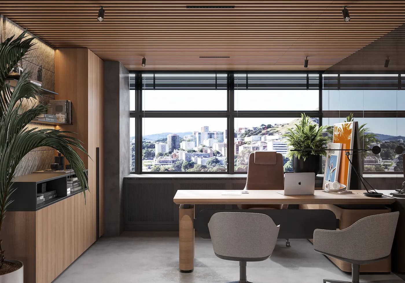 Private office with custom desk and panoramic views across Barcelona