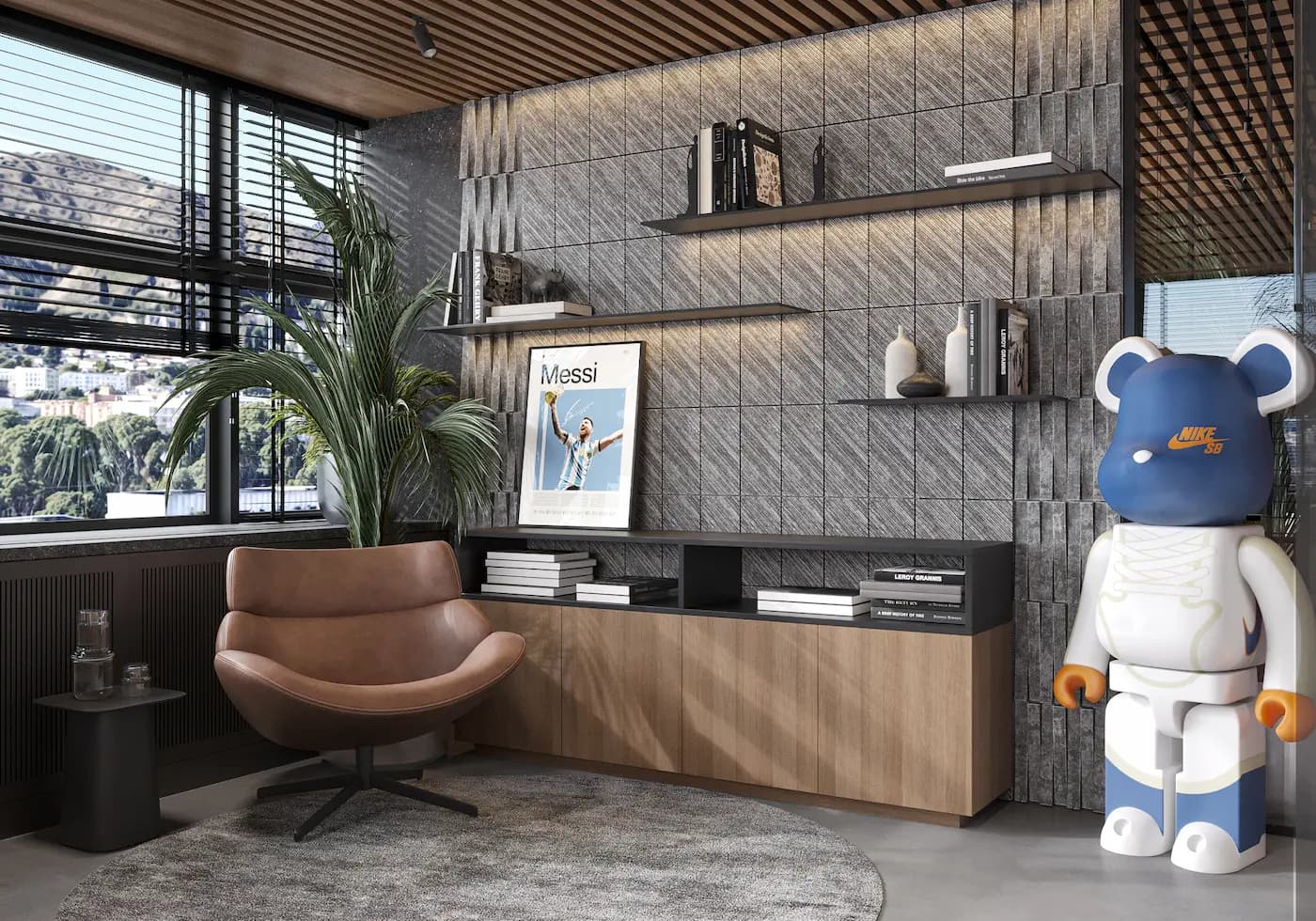 BARÇA Mobile display area with bespoke cabinetry and football-inspired objects