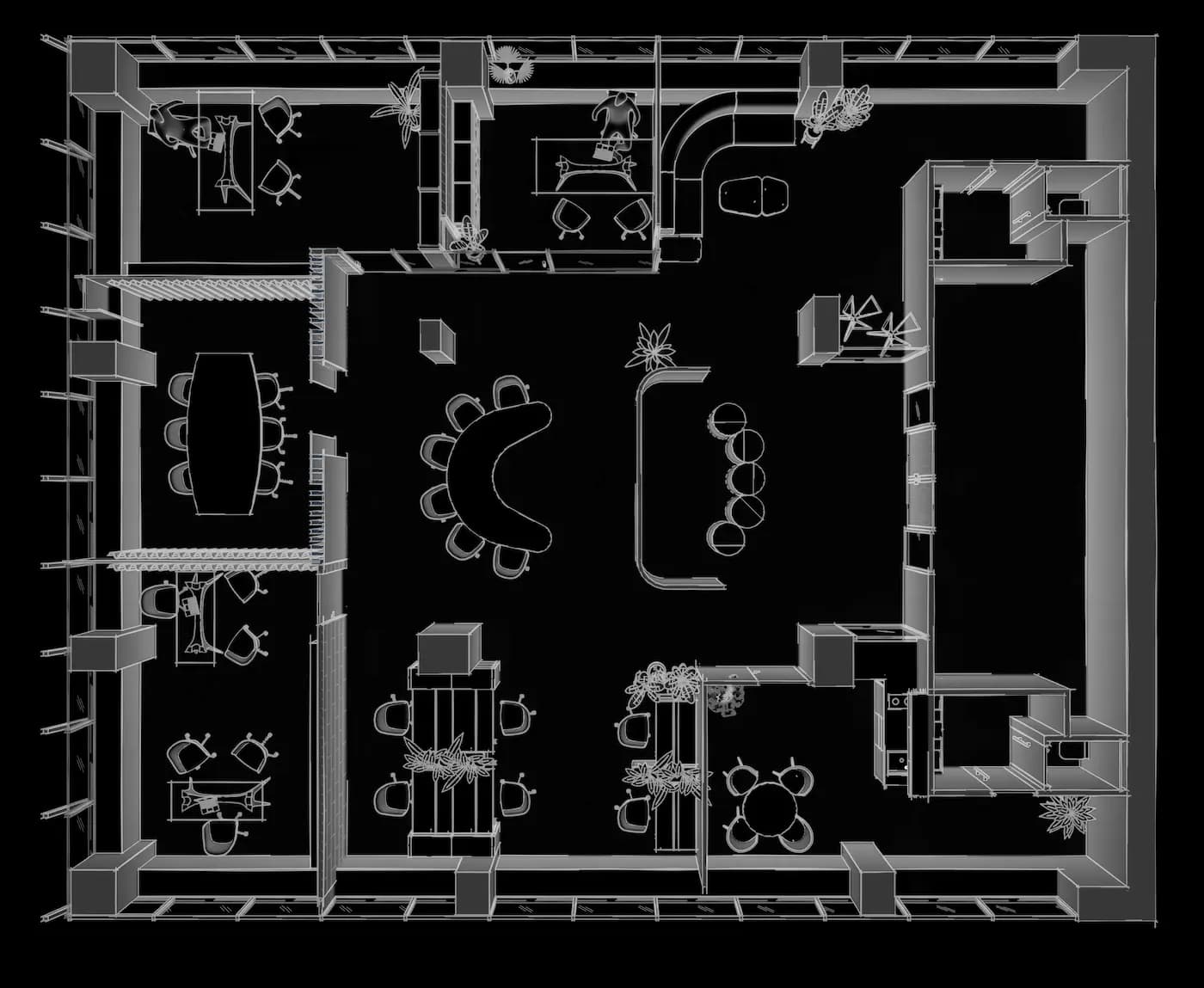 Floor plan of the BARÇA Mobile headquarters interior in Barcelona