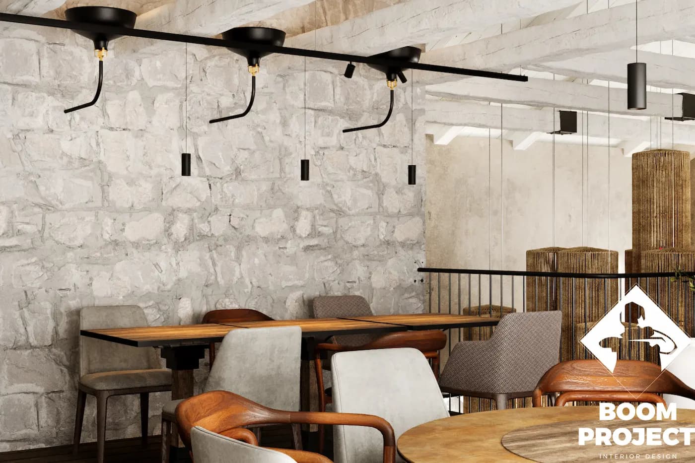 AL FORNO restaurant seating against distressed plaster walls