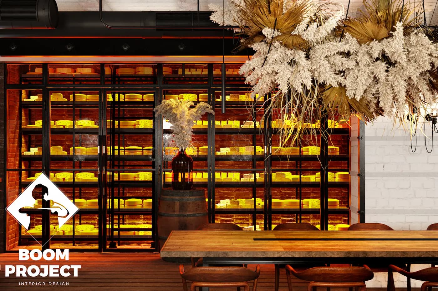 AL FORNO wine display with backlit amber shelving
