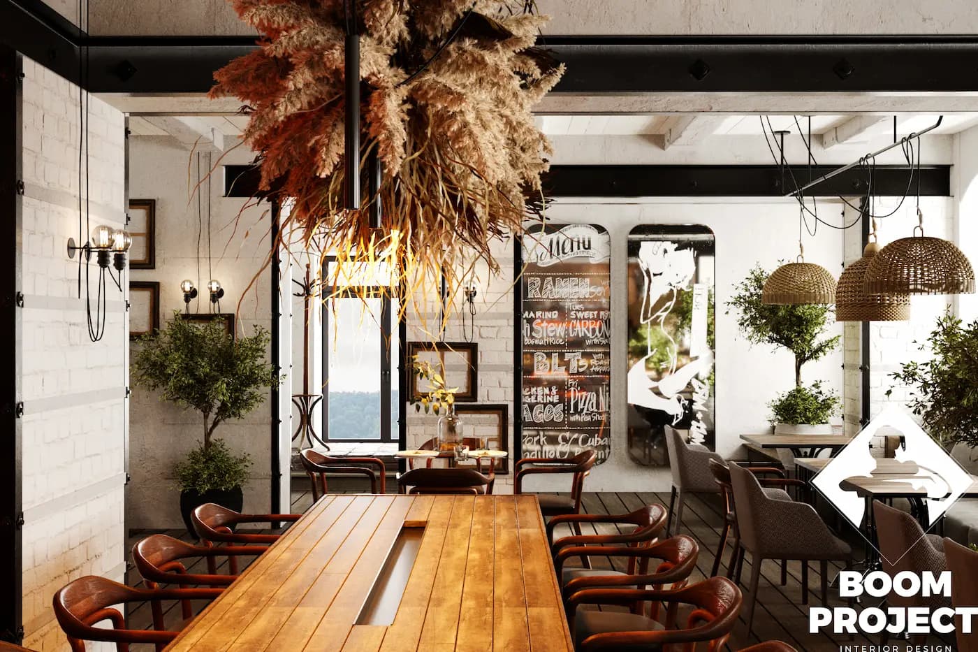 AL FORNO dining space overlooking the restaurant entrance