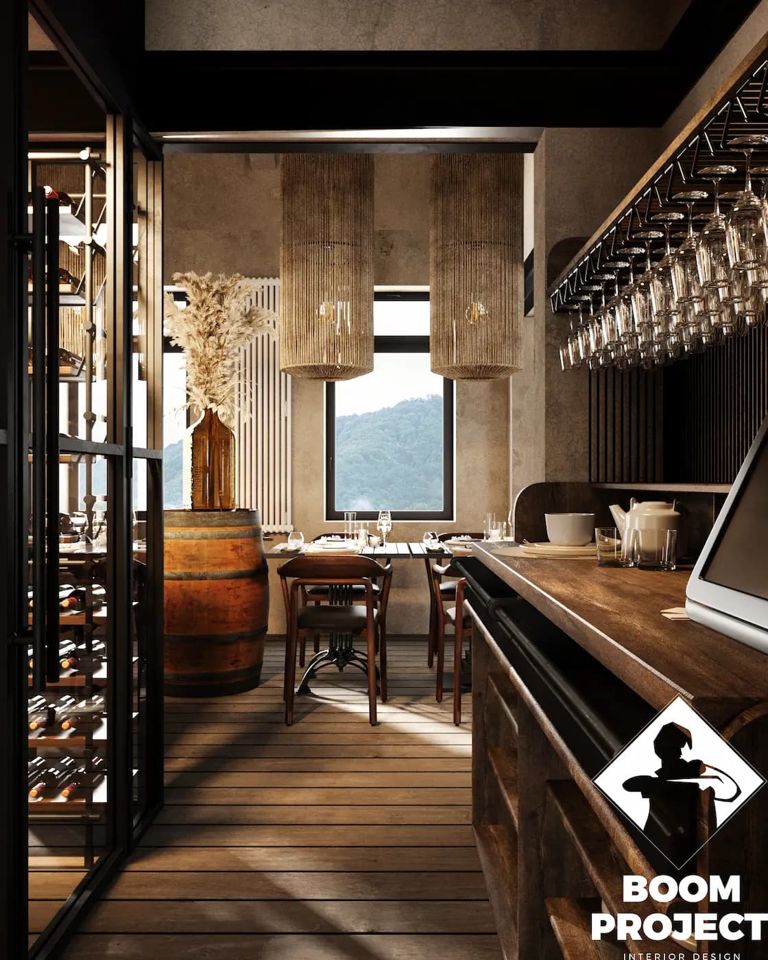 AL FORNO circulation space with timber details and illuminated shelving