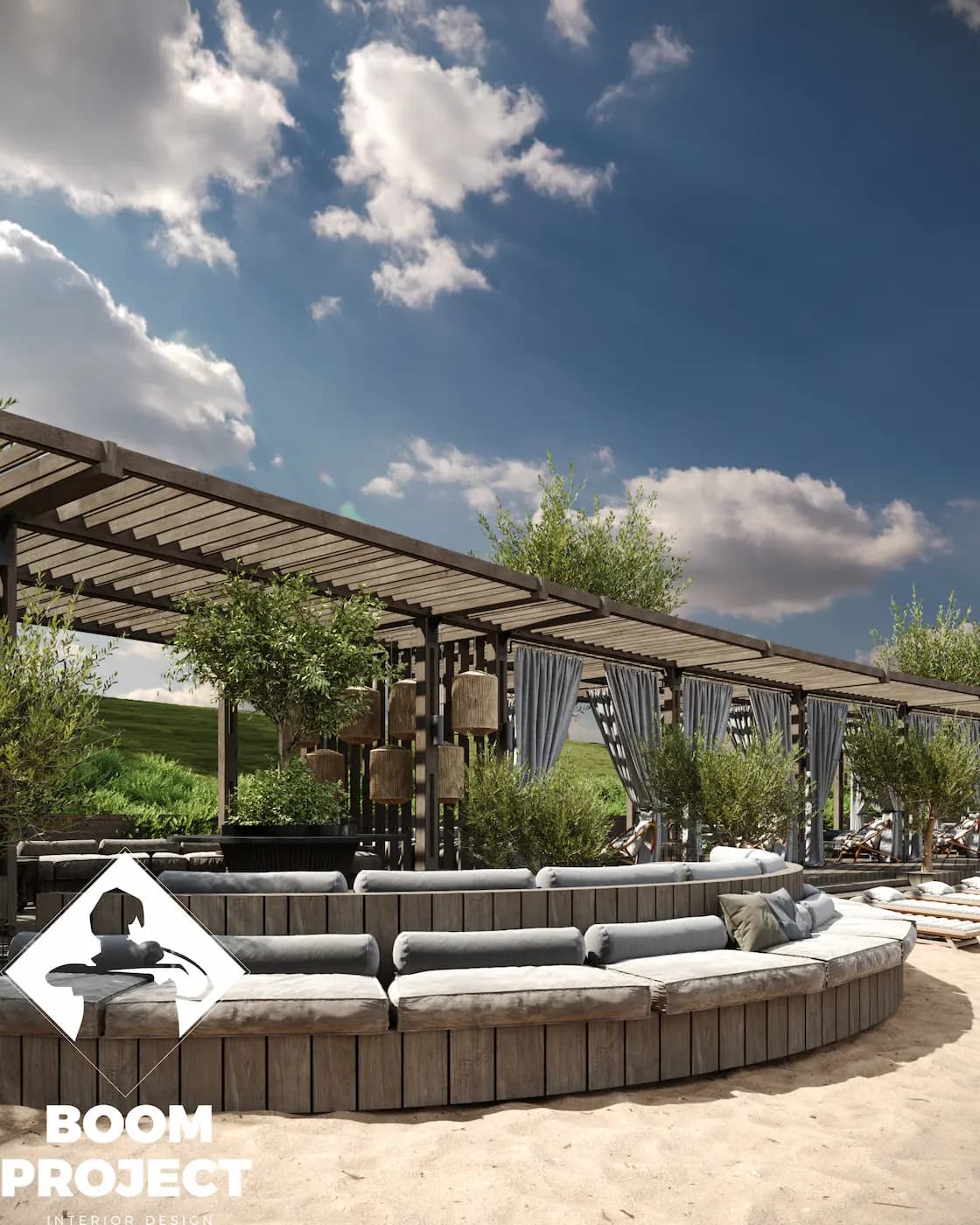 Esperanza Resort open-air seating beneath a timber pergola
