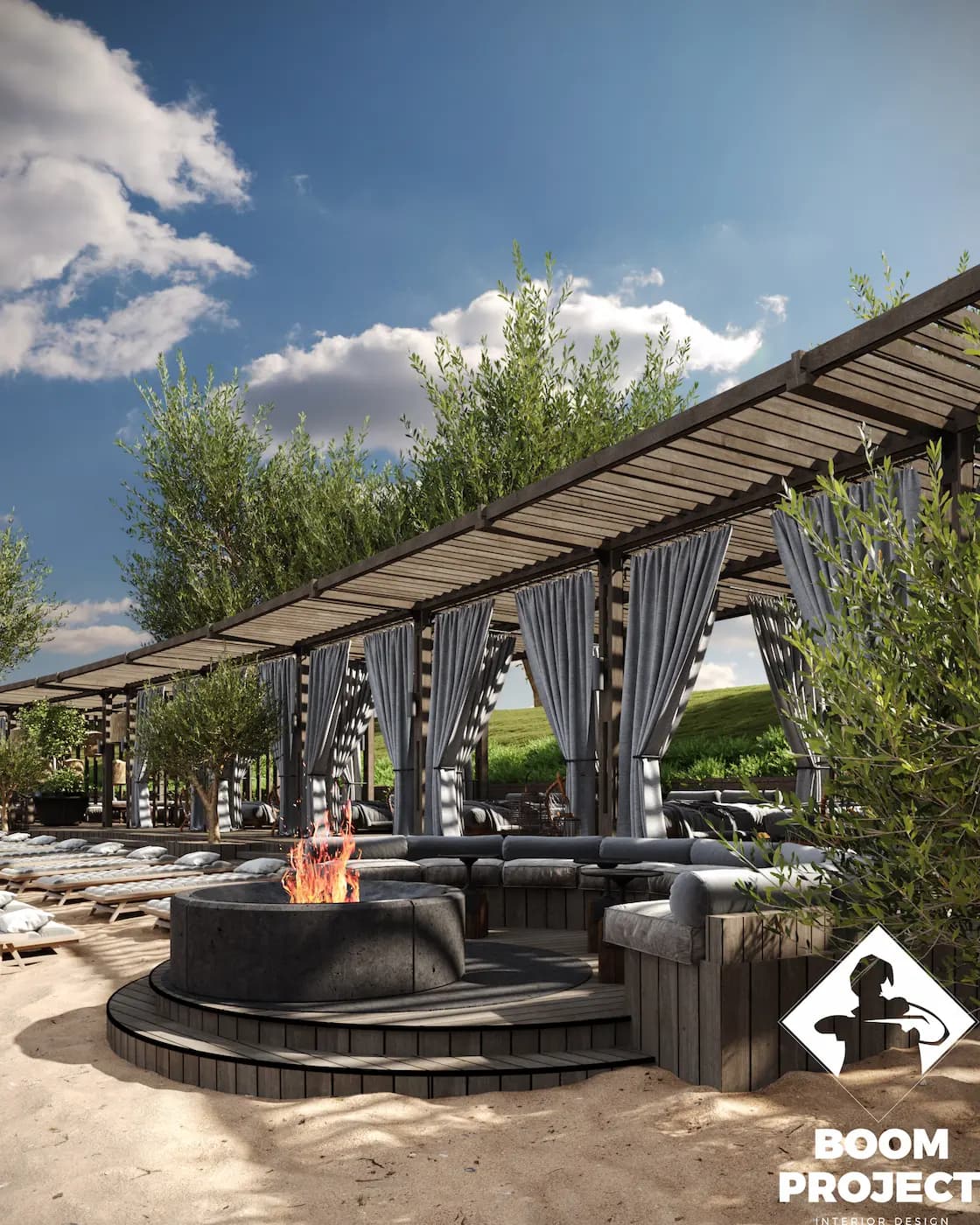 Esperanza Resort landscaped lounge with woven canopy and circular seating