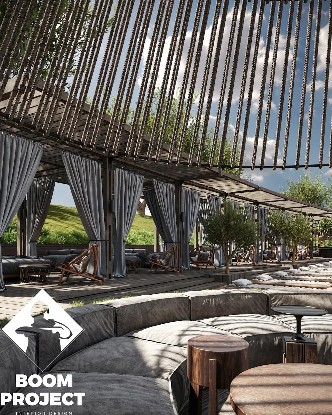 Esperanza Resort lounge seating beneath a patterned shade structure