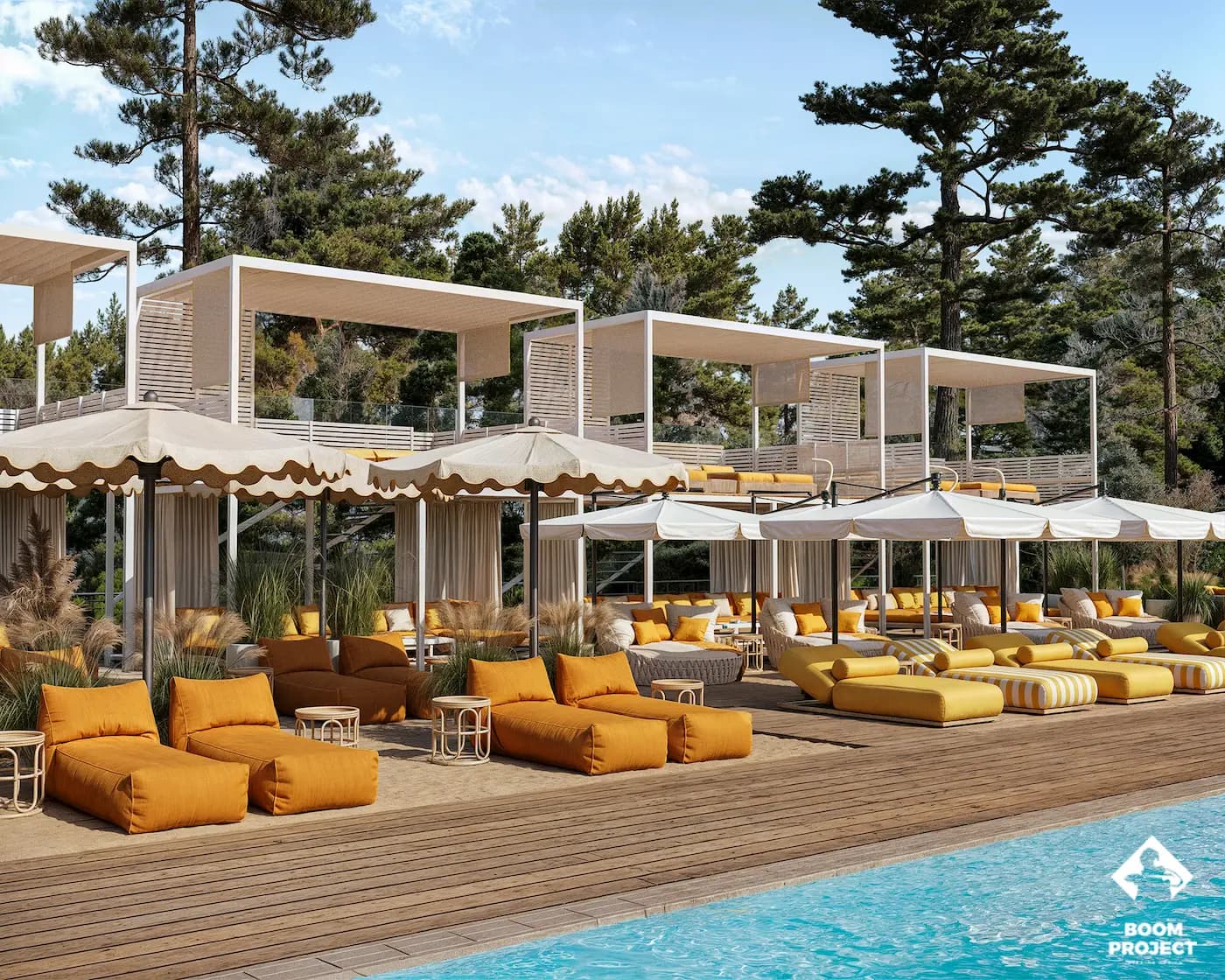 Harvest beach complex with pool, sun loungers and two-level restaurant