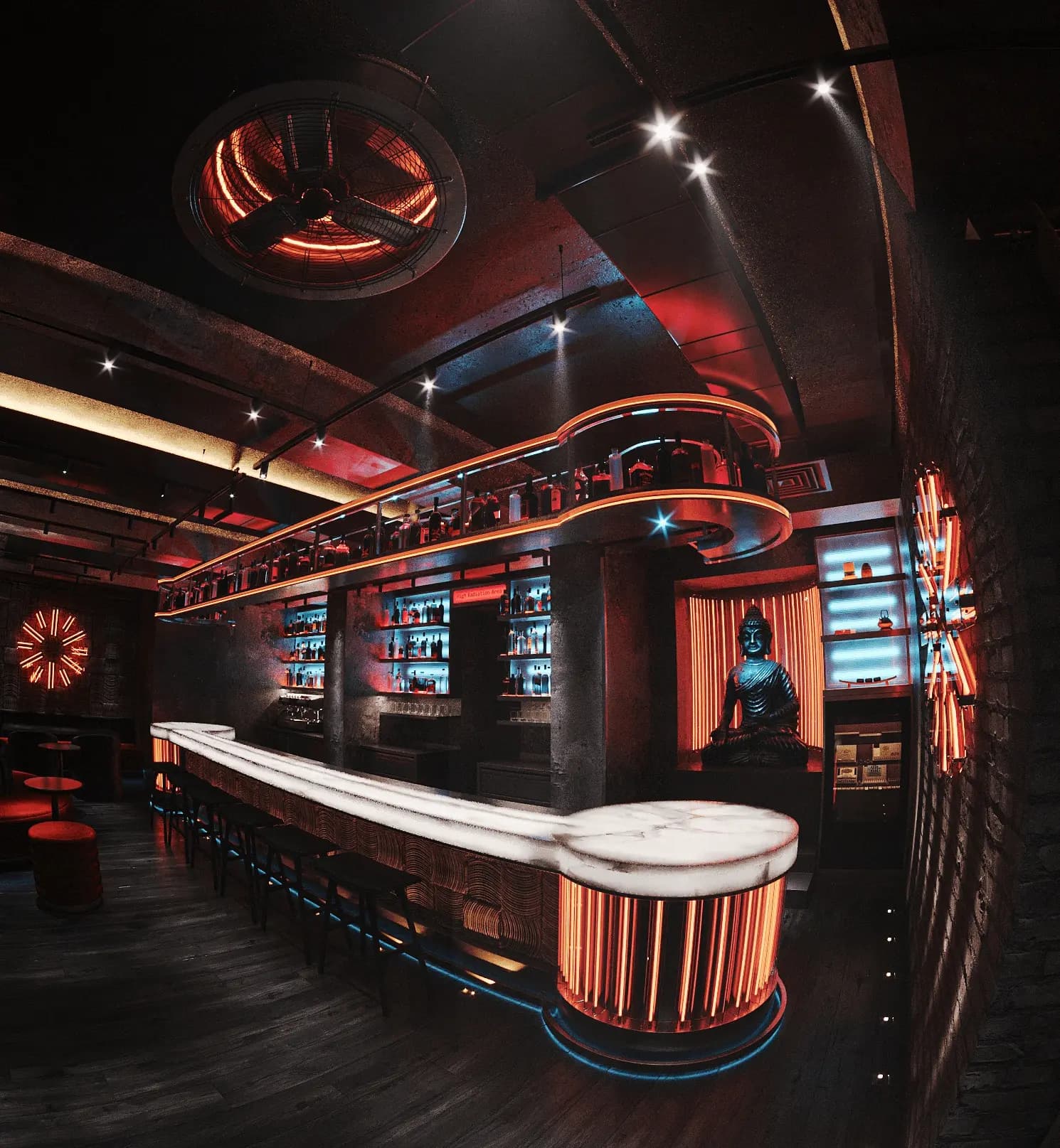 Luxury restaurant ceiling design with integrated lighting system