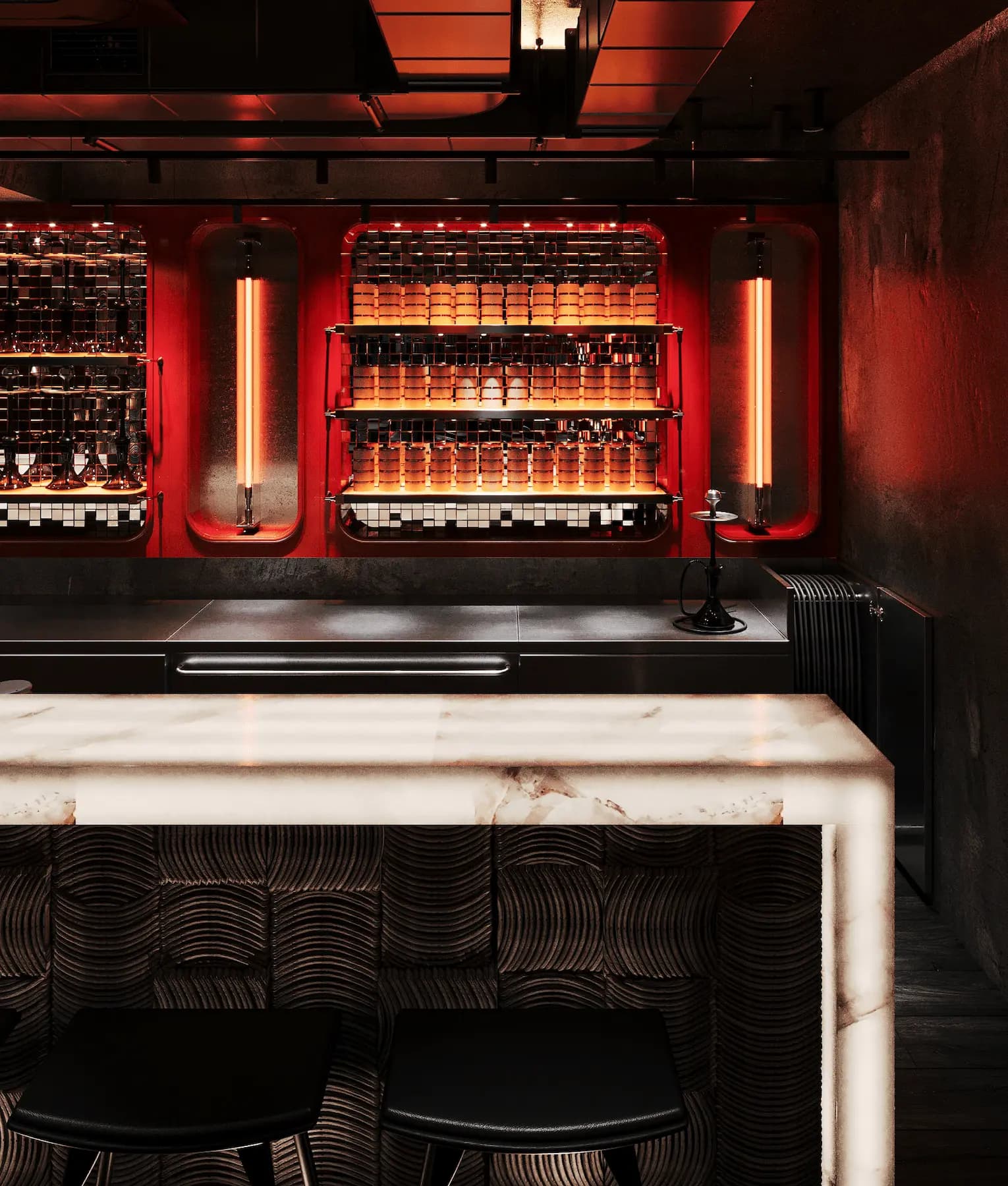 Luxury marble cocktail counter with bespoke hospitality design
