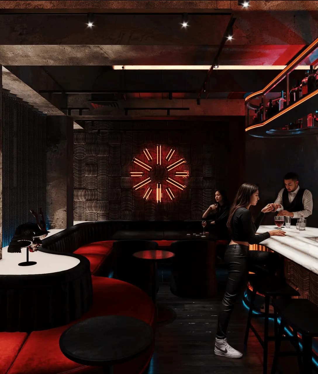 Hospitality interior featuring premium hookah lounge atmosphere