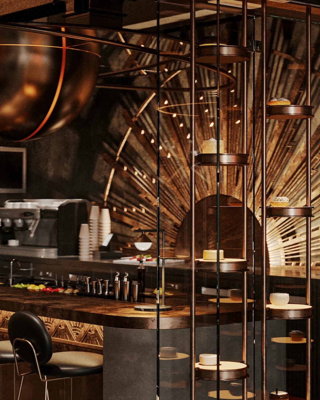 Decorative geometric screen with warm integrated lighting inside Luman
