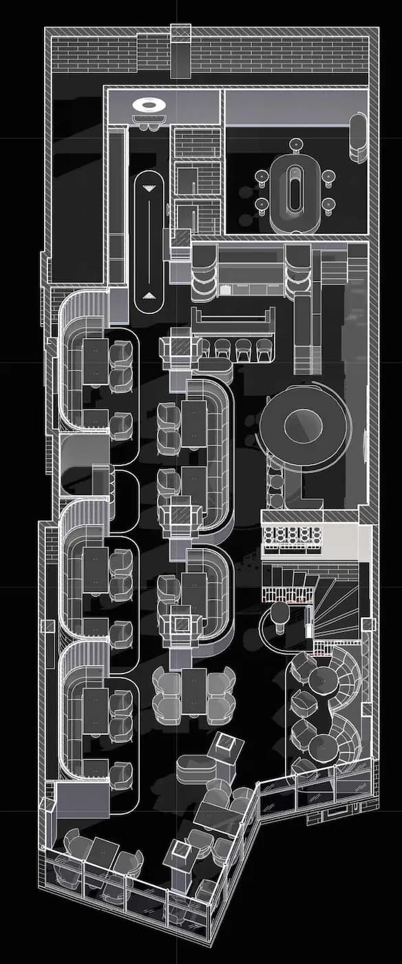 Floor plan showing the spatial organisation of the Luman speakeasy bar