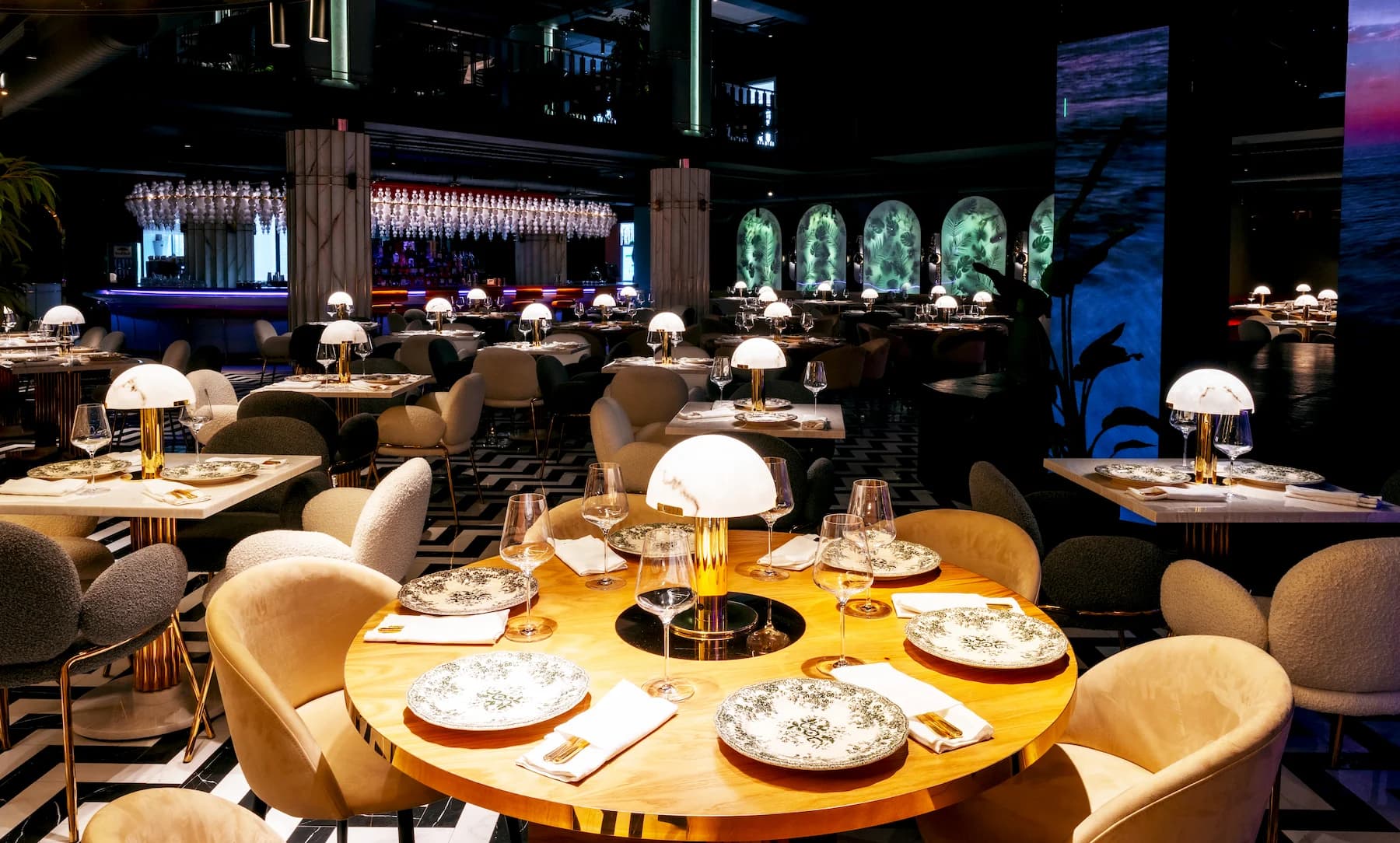 Luxury table setting with plated dishes inside the Queen Restaurant Complex