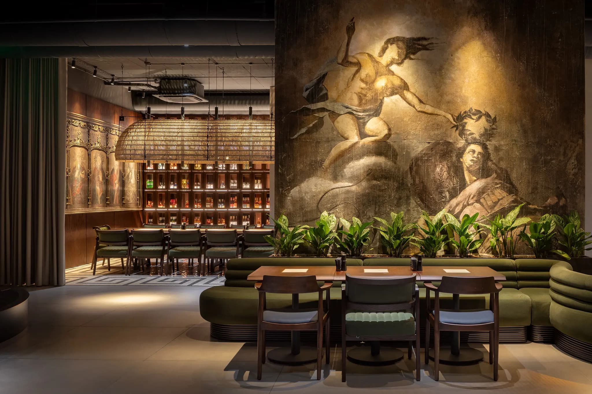 Restaurant interior with natural materials
