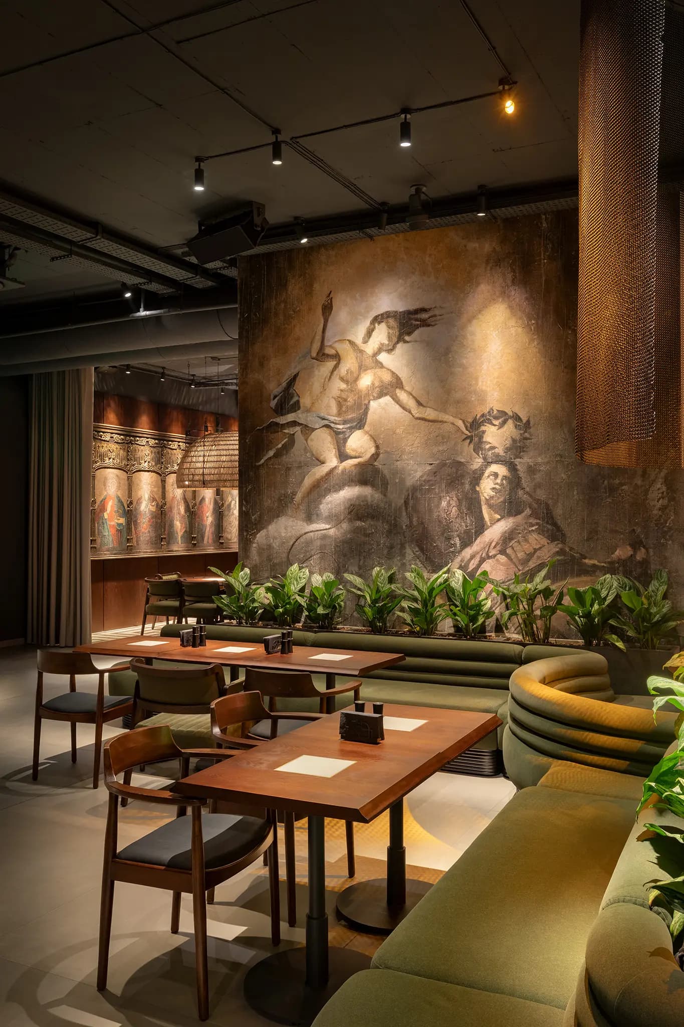 Natural stone feature wall and dining area