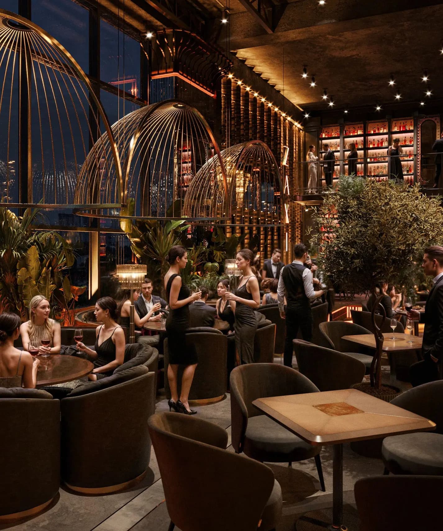 Zaxi Restaurant lounge seating area with dark timber flooring and warm accent lighting