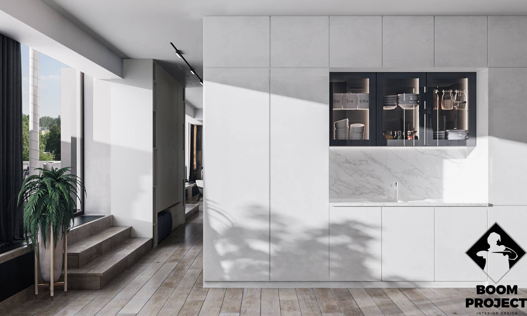 MONOCHROME INTERIOR DESIGN. LARGE APARTMENT OF 2 SMALL IN ODESSA gallery image 2