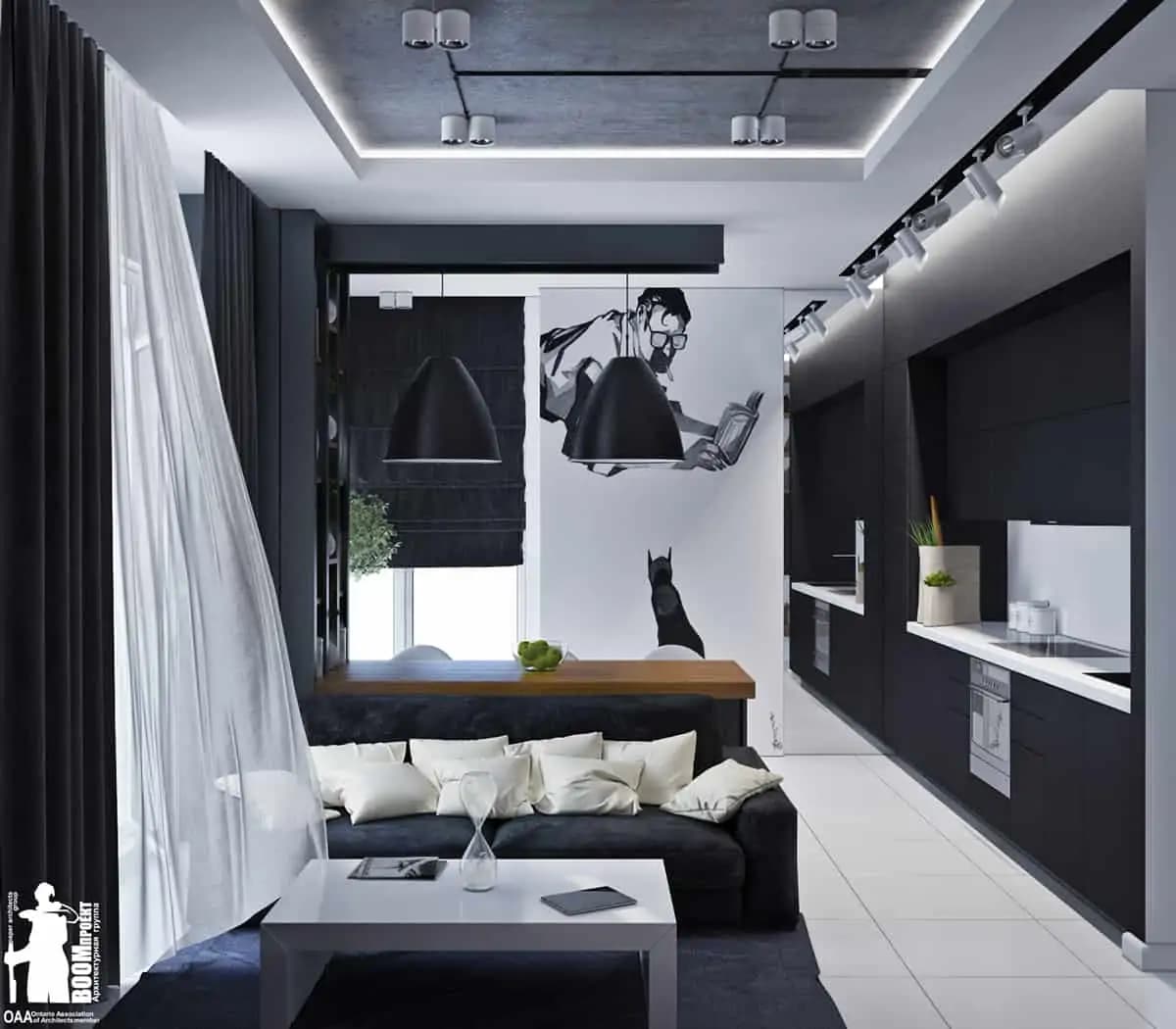 MODERN APARTMENT WITH LOFT ELEMENTS residential design by BOOM Studio