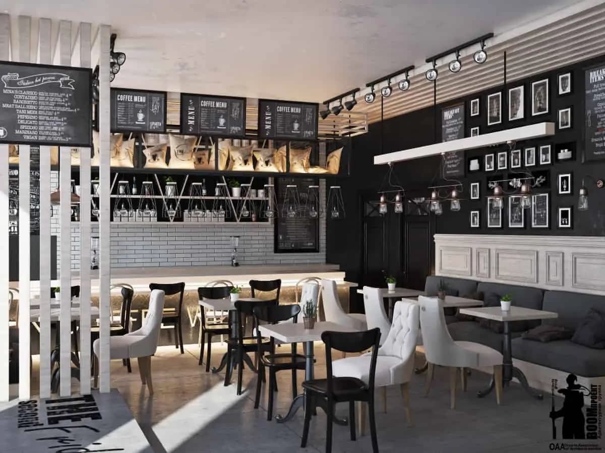 Loft cafe in Odessa hospitality design by BOOM Studio