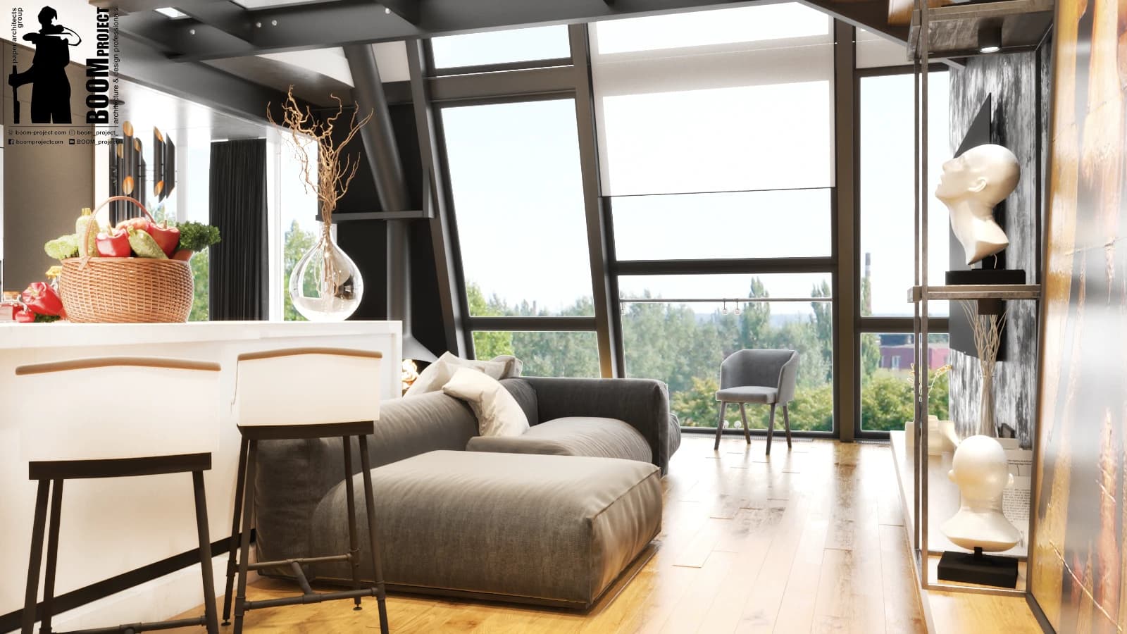 TWO-LEVEL APARTMENT WITH SEA VIEW 1ST FLOOR residential design by BOOM Studio