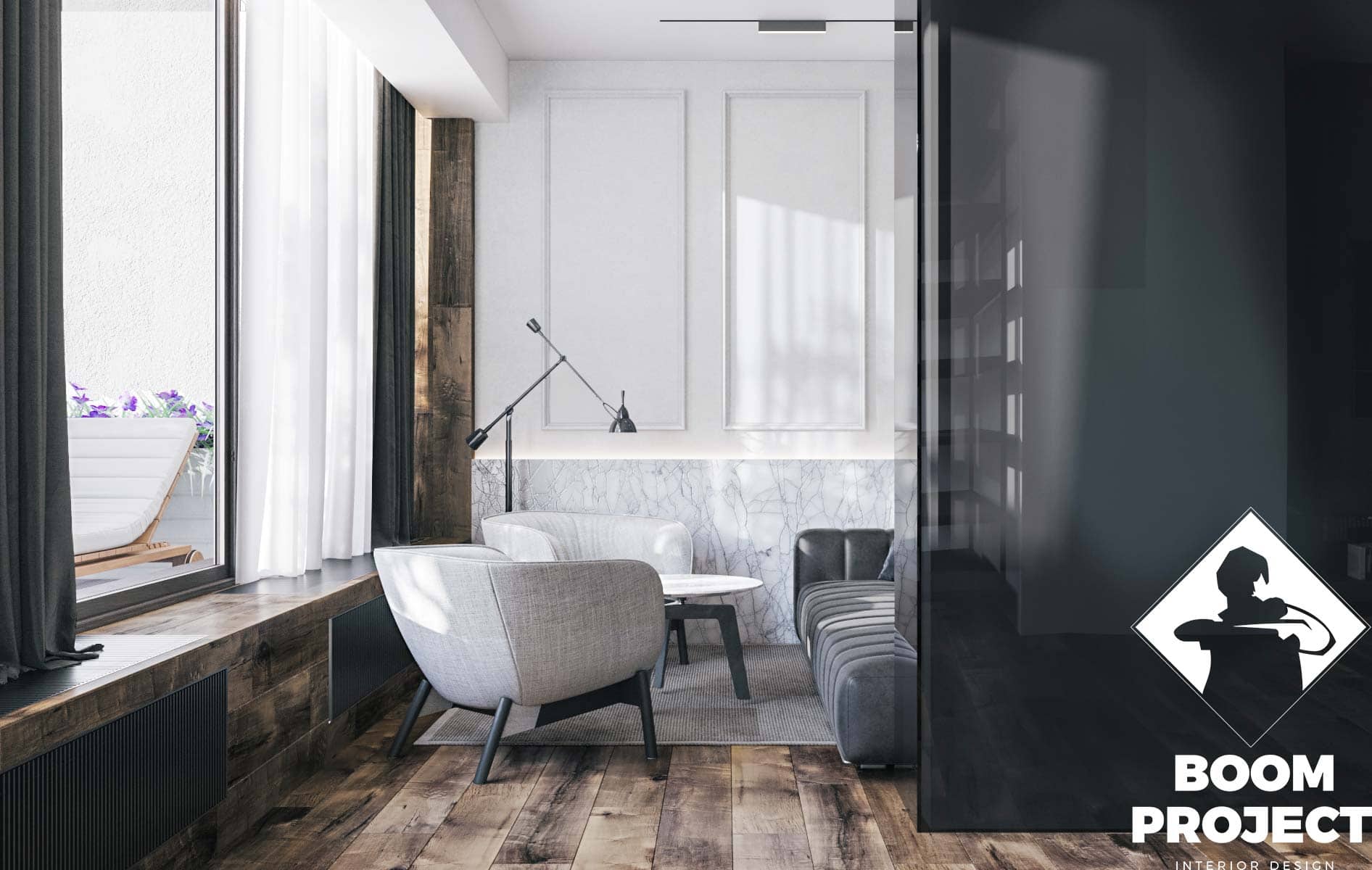 MONOCHROME INTERIOR DESIGN. LARGE APARTMENT OF 2 SMALL IN ODESSA gallery image 7