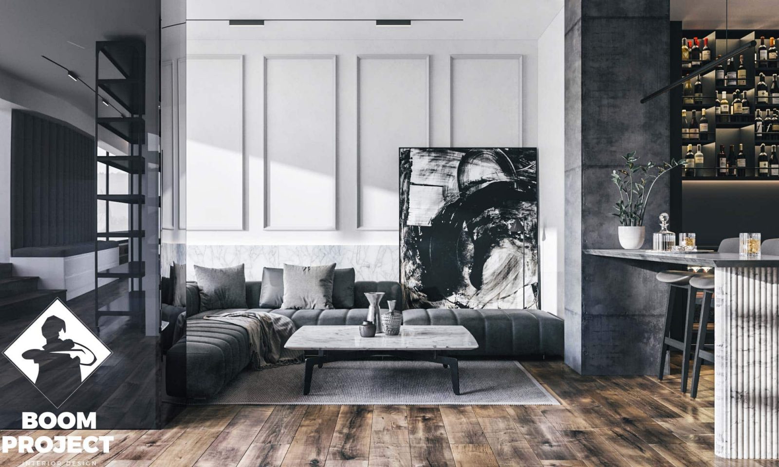 MONOCHROME INTERIOR DESIGN. LARGE APARTMENT OF 2 SMALL IN ODESSA gallery image 25